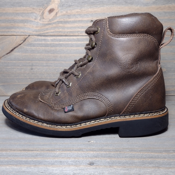 Justin Boots Rugged Bay Guacho Cow Kids Boots Size 4 Brown - Picture 3 of 9